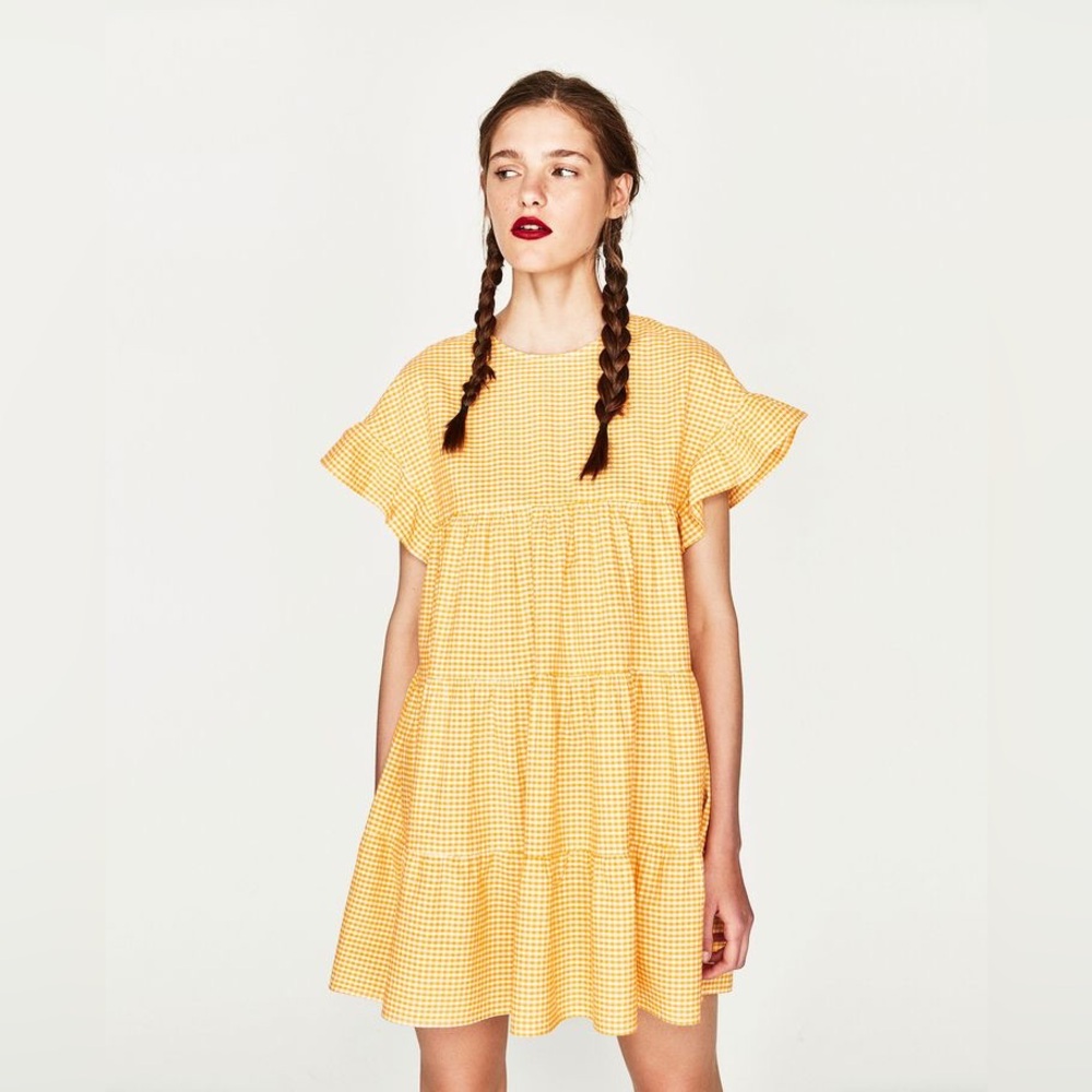 Yellow Gingham Ruffle Babydoll dress